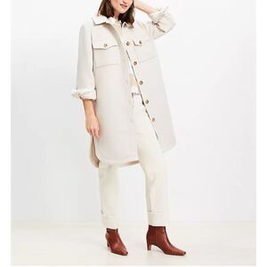 ANN TAYLOR LOFT $200 Tall Long Shirt Jacket ivory womens medium